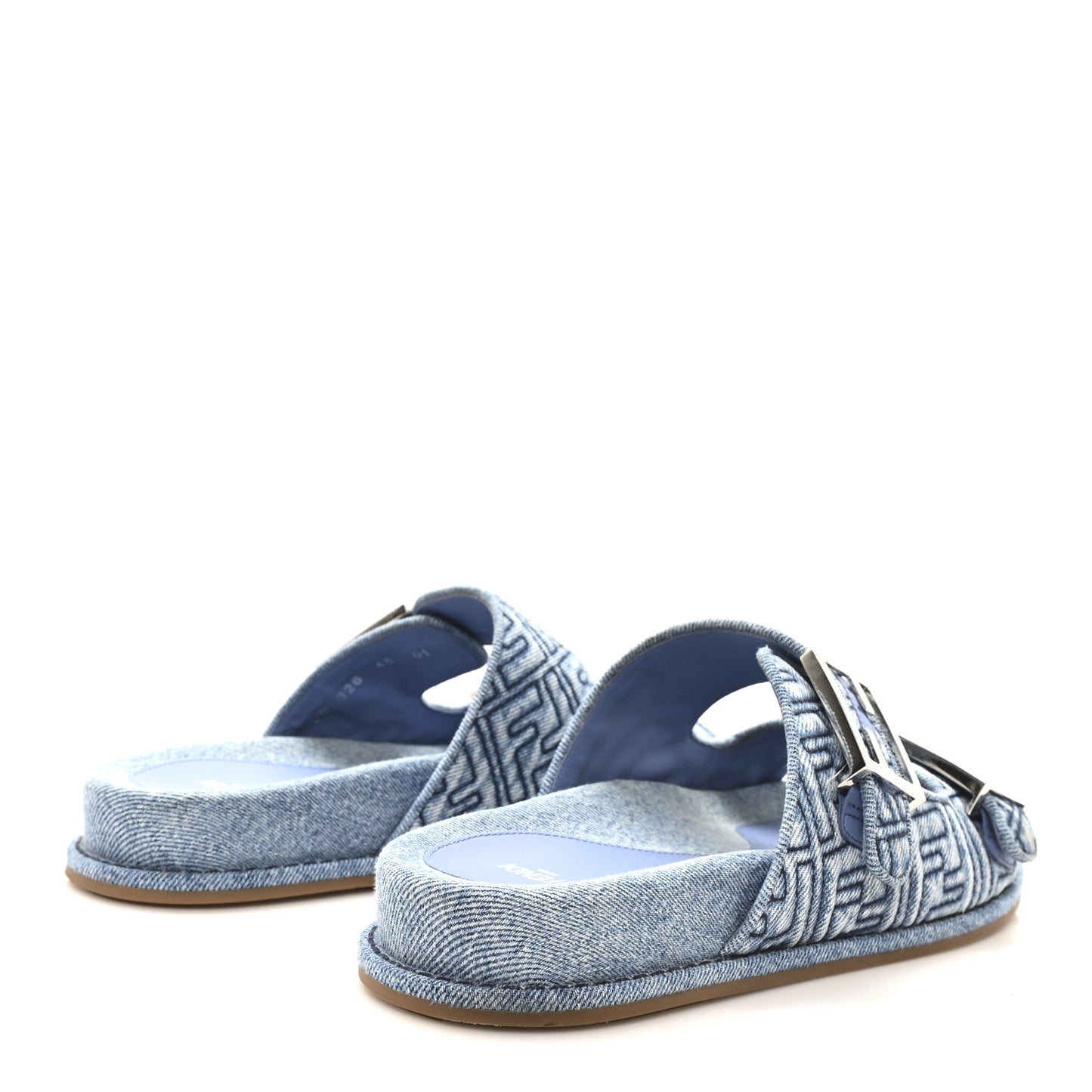 Denim FF Quilted Fendi Feel Buckled Slide Sandals 40 Blue