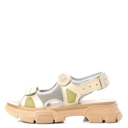 Gucci X SEGA Nappa Mesh Mens Aguru Sandals 11 Sand Storm Gold 1 of 11