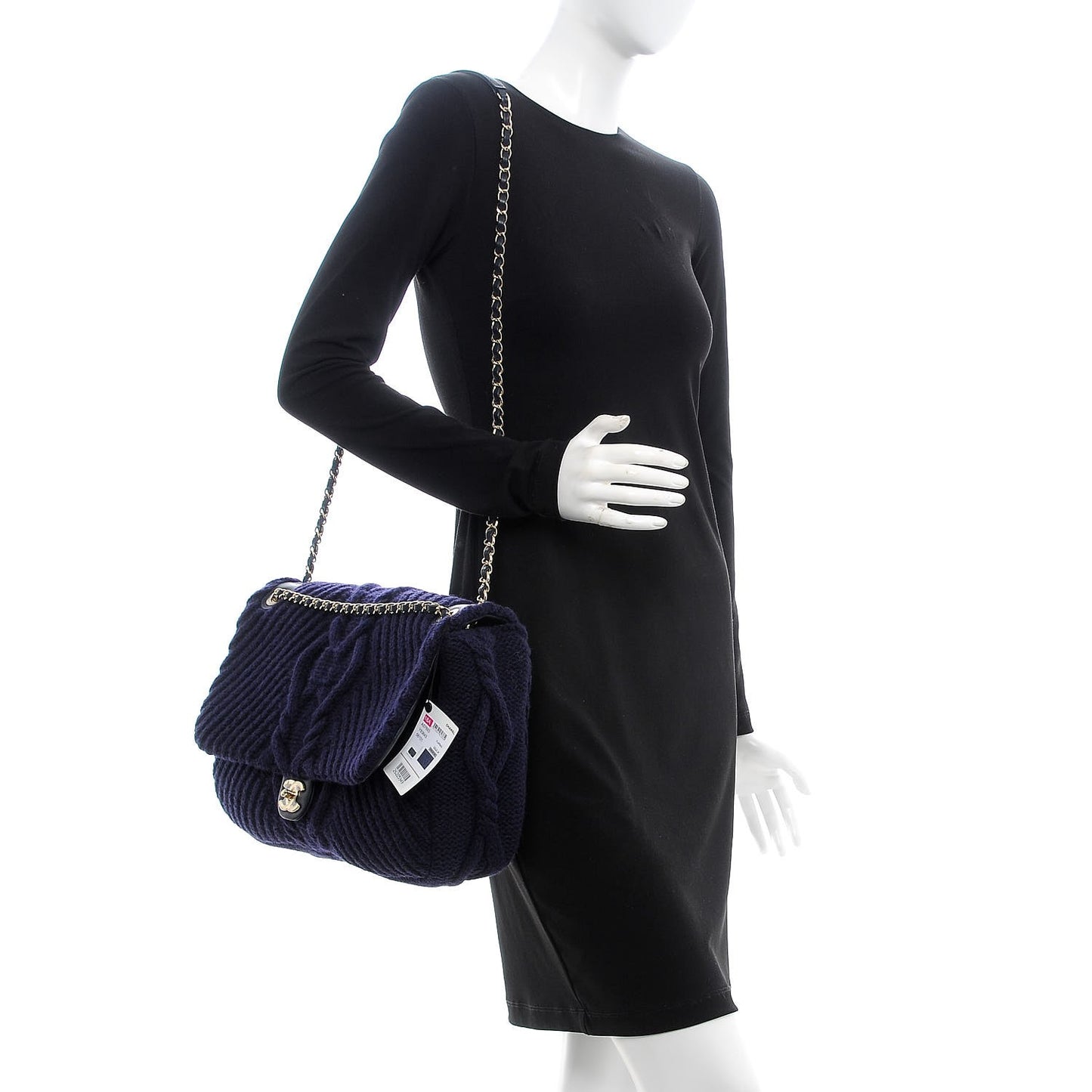 Cable Knit Calfskin Flap Bag Navy Blue