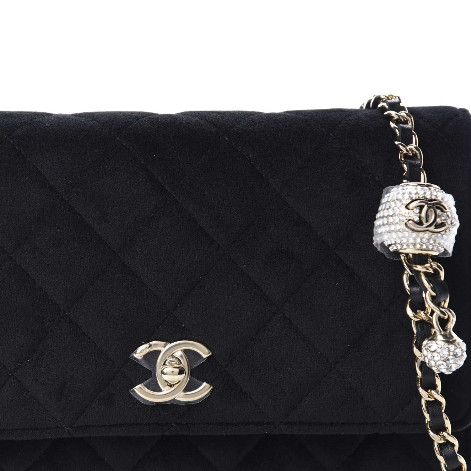 Chanel Velvet Quilted Pearl Crush Wallet On Chain WOC Black 11 of 12
