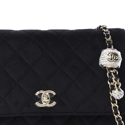Chanel Velvet Quilted Pearl Crush Wallet On Chain WOC Black 11 of 12
