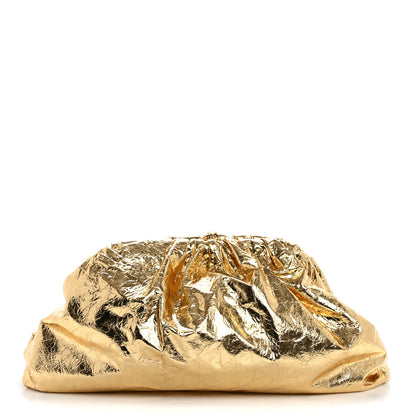 Bottega Veneta Metallic Crinkled Lambskin The Pouch Oversized Clutch Oro 1 of 11