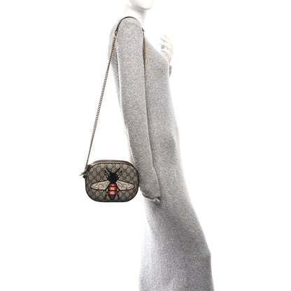 Gucci GG Supreme Monogram Bee Embroidered Mini Chain Shoulder Bag Beige Tuscany 2 of 12