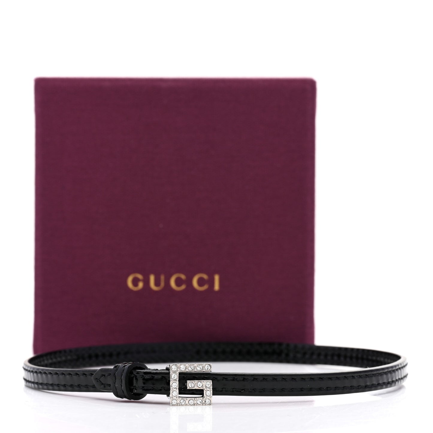 Patent Crystal G Buckle Choker Black