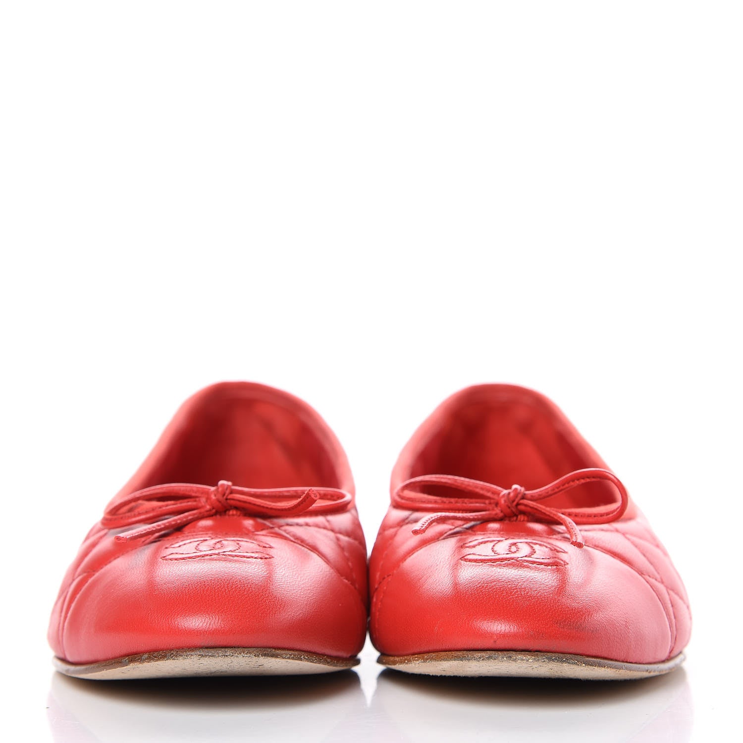 Chanel Lambskin Quilted Cap Toe CC Ballerina Flats 40.5 Light Red 2 of 12