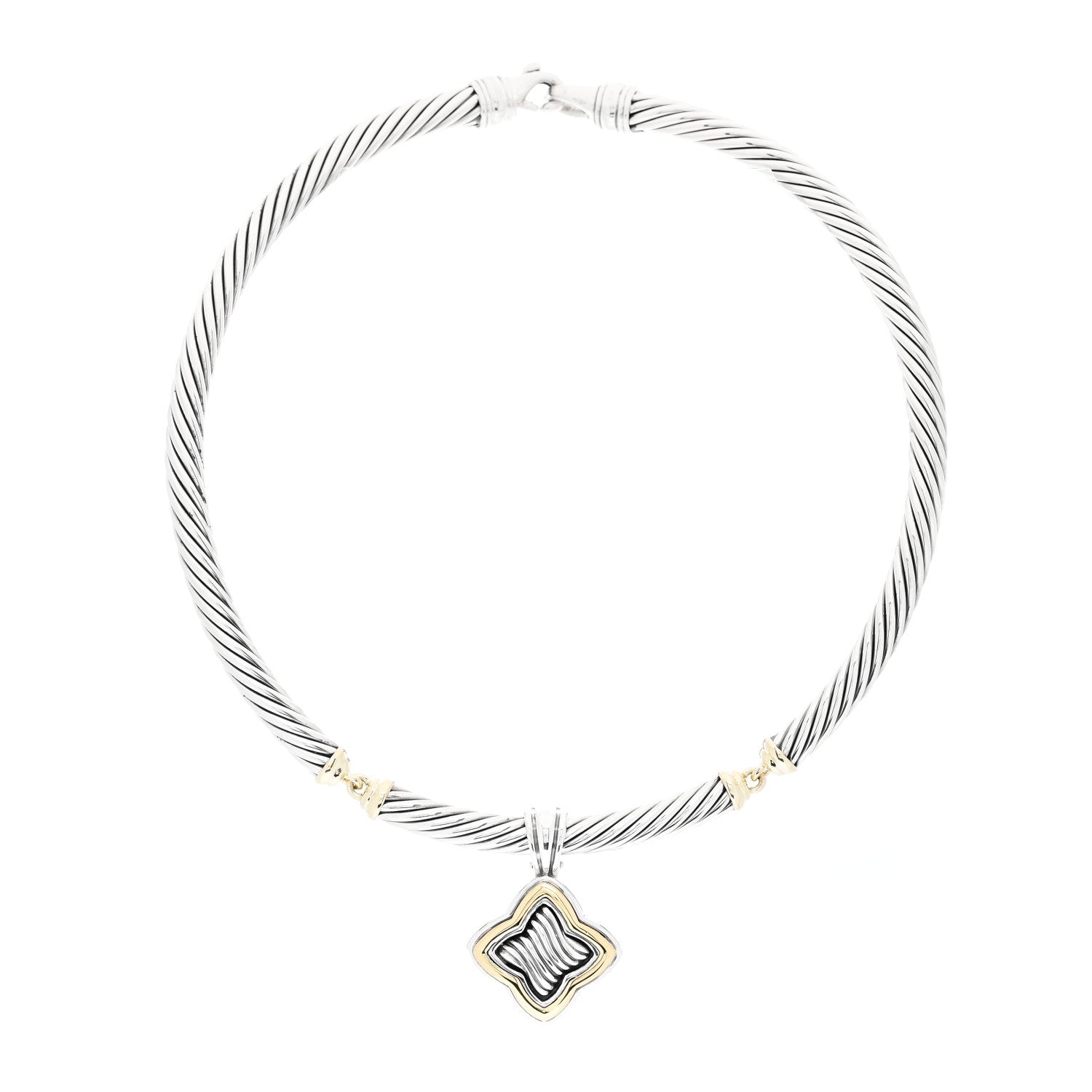 David Yurman DAVID YURMAN Sterling Silver 14K Yellow Gold Quatrefoil 7mm Cable Choker Necklace 1 of 3