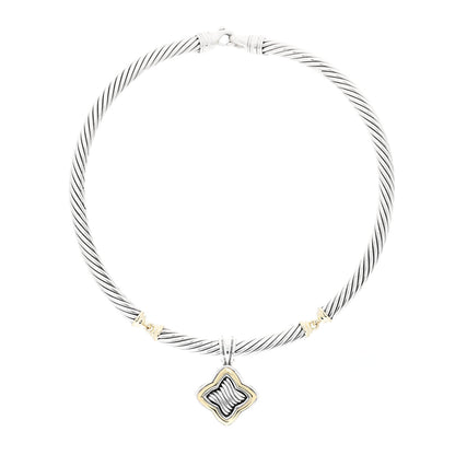 David Yurman DAVID YURMAN Sterling Silver 14K Yellow Gold Quatrefoil 7mm Cable Choker Necklace 1 of 3