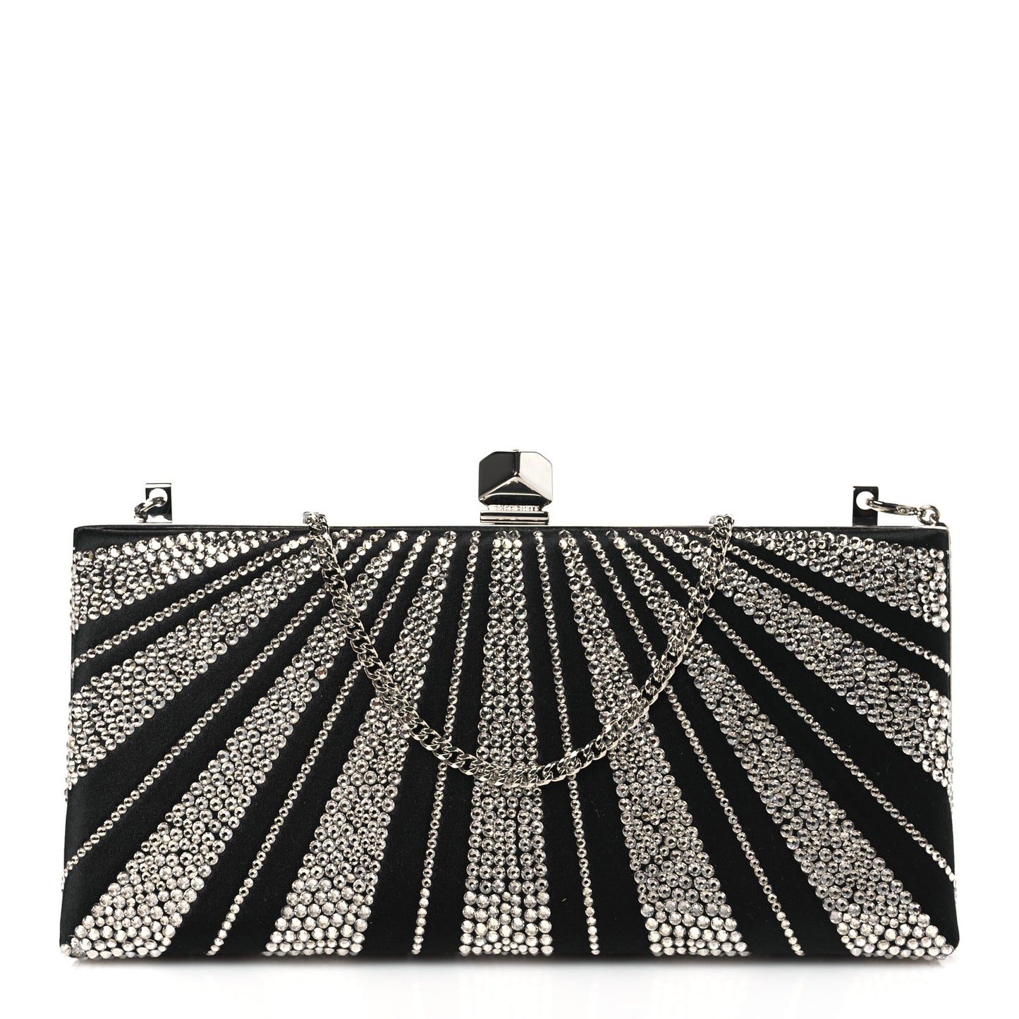 Satin Crystal Box Clutch Black