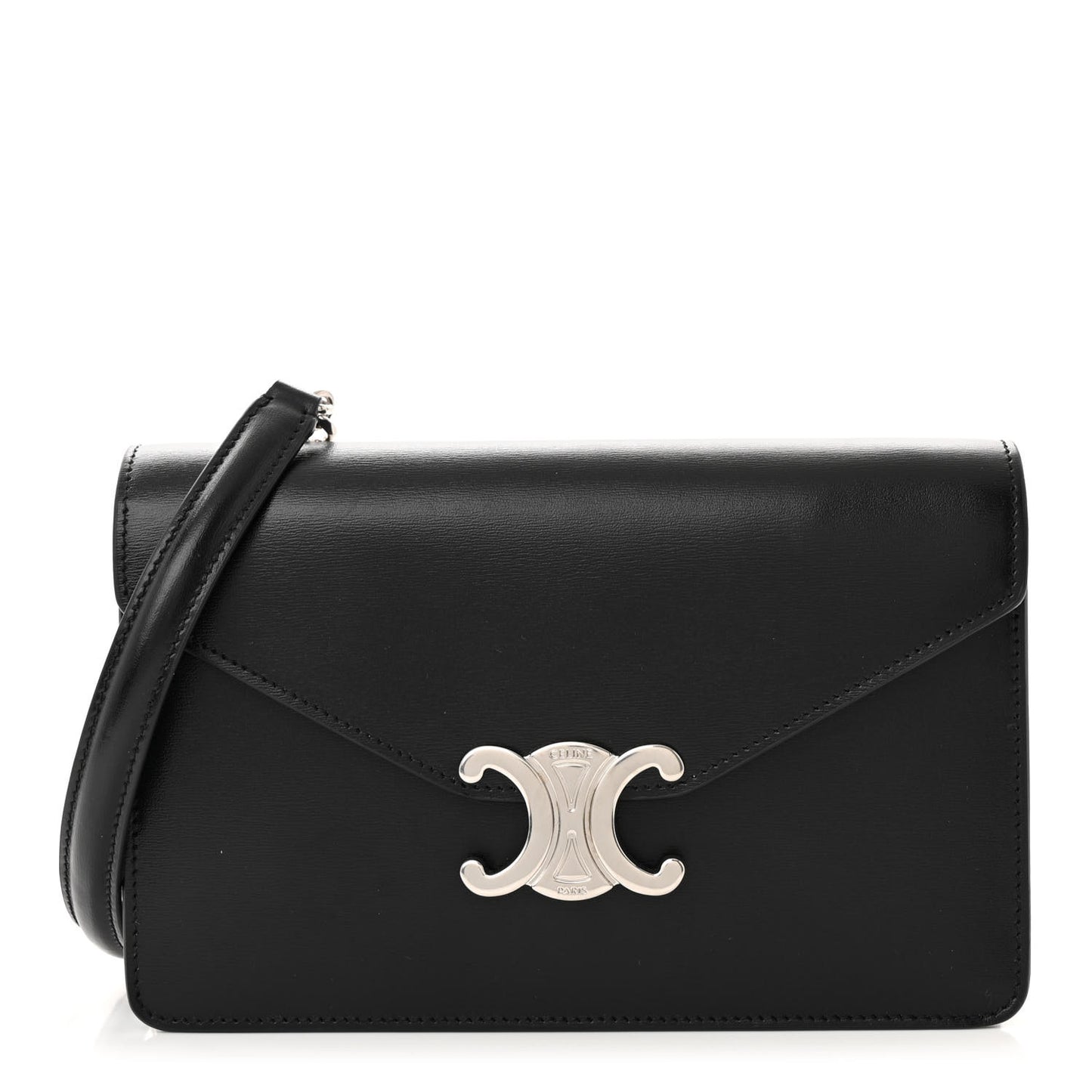 Shiny Calfskin Triomphe Margo Wallet on Chain Black