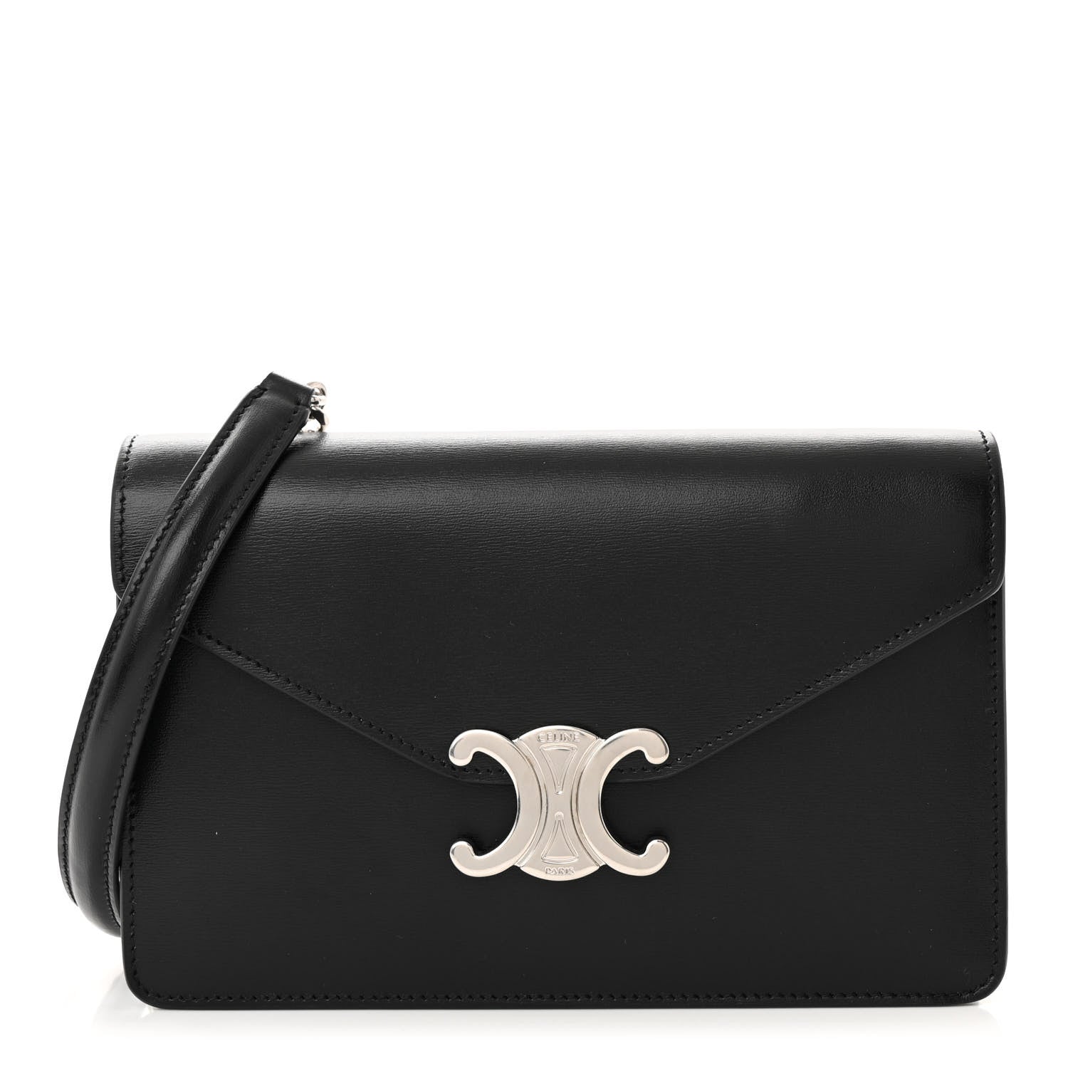 Celine Shiny Calfskin Triomphe Margo Wallet on Chain Black 1 of 11