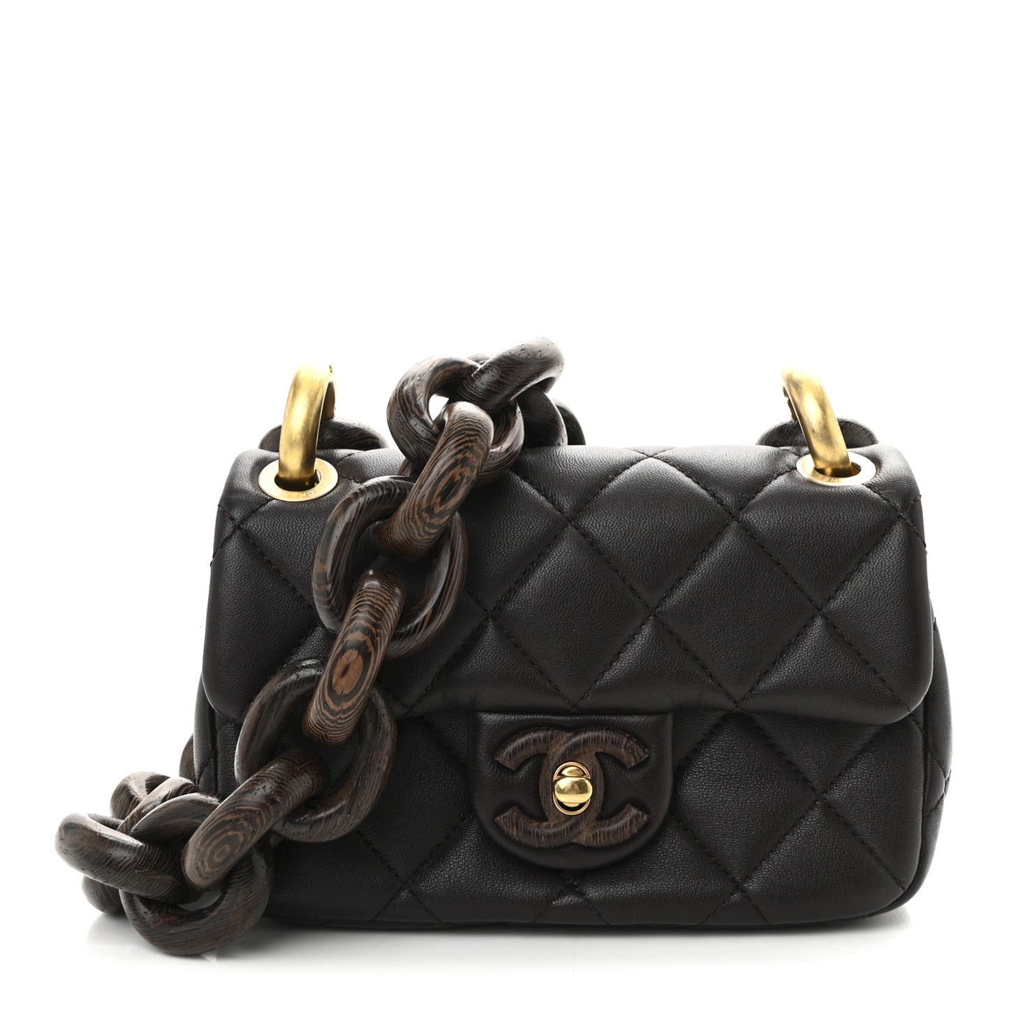 Lambskin Wenge Quilted Mini Fashion Wood Square Flap Dark Purple