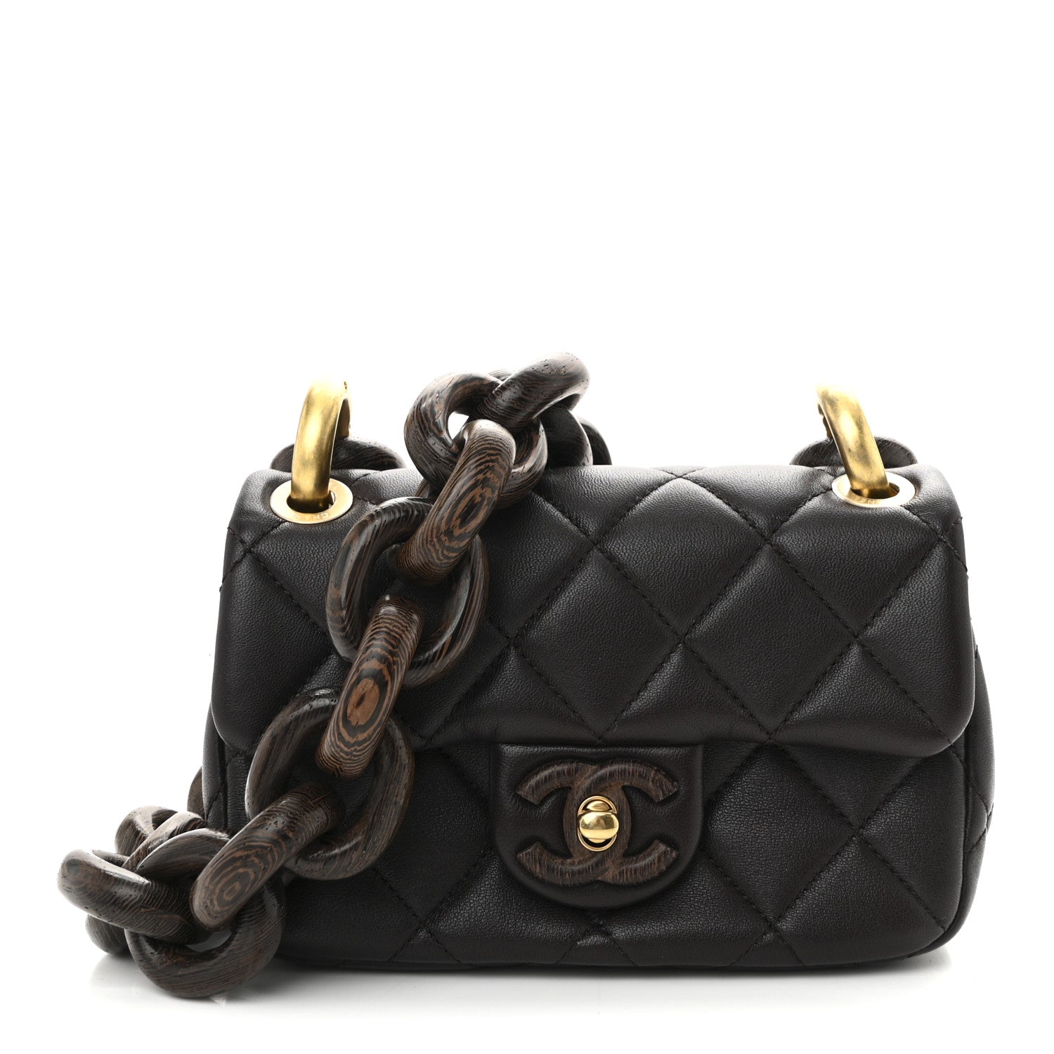 Chanel Lambskin Wenge Quilted Mini Fashion Wood Square Flap Dark Purple 1 of 11