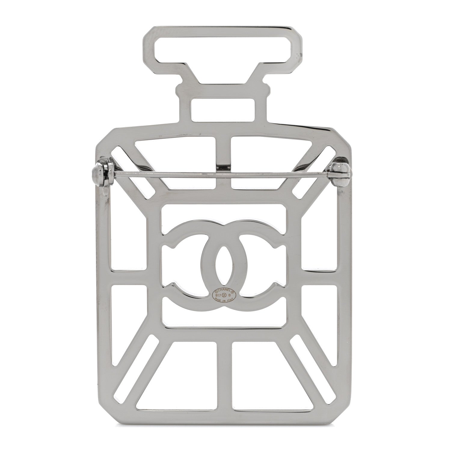 Chanel Ruthenium Crystal Perfume Bottle CC Brooch Iridescent Blue 3 of 4