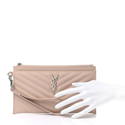 Saint Laurent Grain De Poudre Chevron Monogram Large Bill Pouch Pale Pink 3 of 9