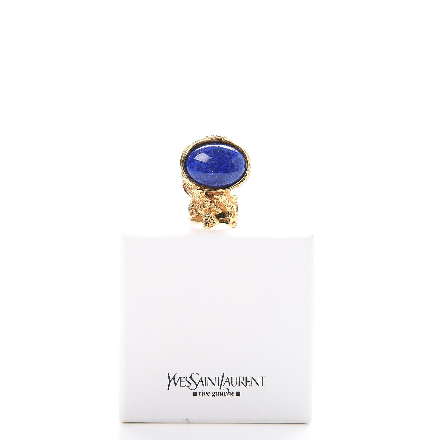 Saint Laurent Glass Cabochon Arty Ovale Ring 8 Gold Lapis 7 of 7