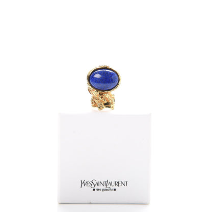 Saint Laurent Glass Cabochon Arty Ovale Ring 8 Gold Lapis 7 of 7