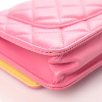 Chanel Lambskin Quilted Wallet On Chain WOC Pink Yellow 11 of 16