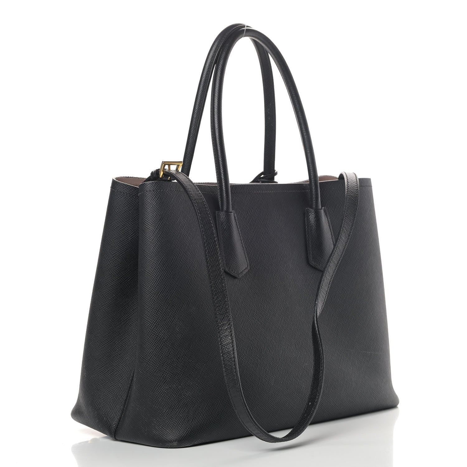 Prada Saffiano Cuir Medium Double Bag Black Mughetto 3 of 17