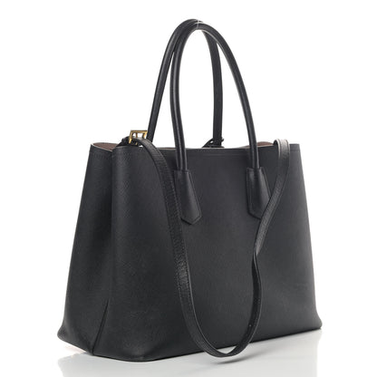 Prada Saffiano Cuir Medium Double Bag Black Mughetto 3 of 17