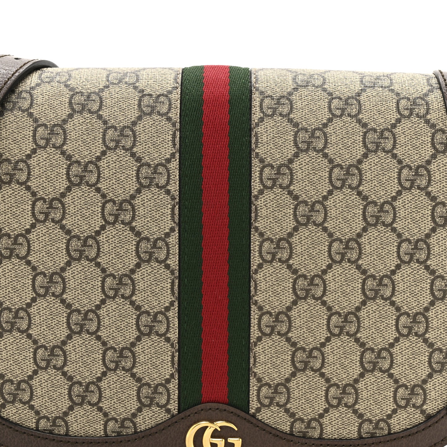 GG Supreme Monogram Web Small Ophidia Flap Messenger Bag Brown