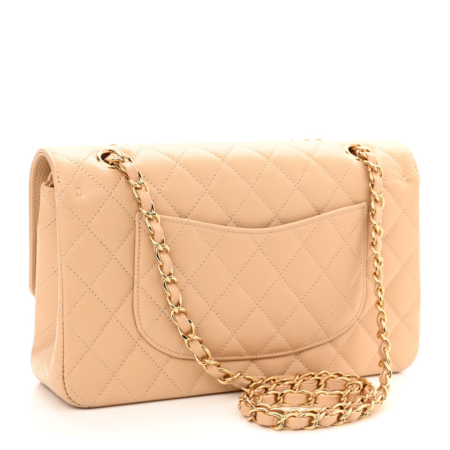 Caviar Quilted Medium Double Flap Beige Clair