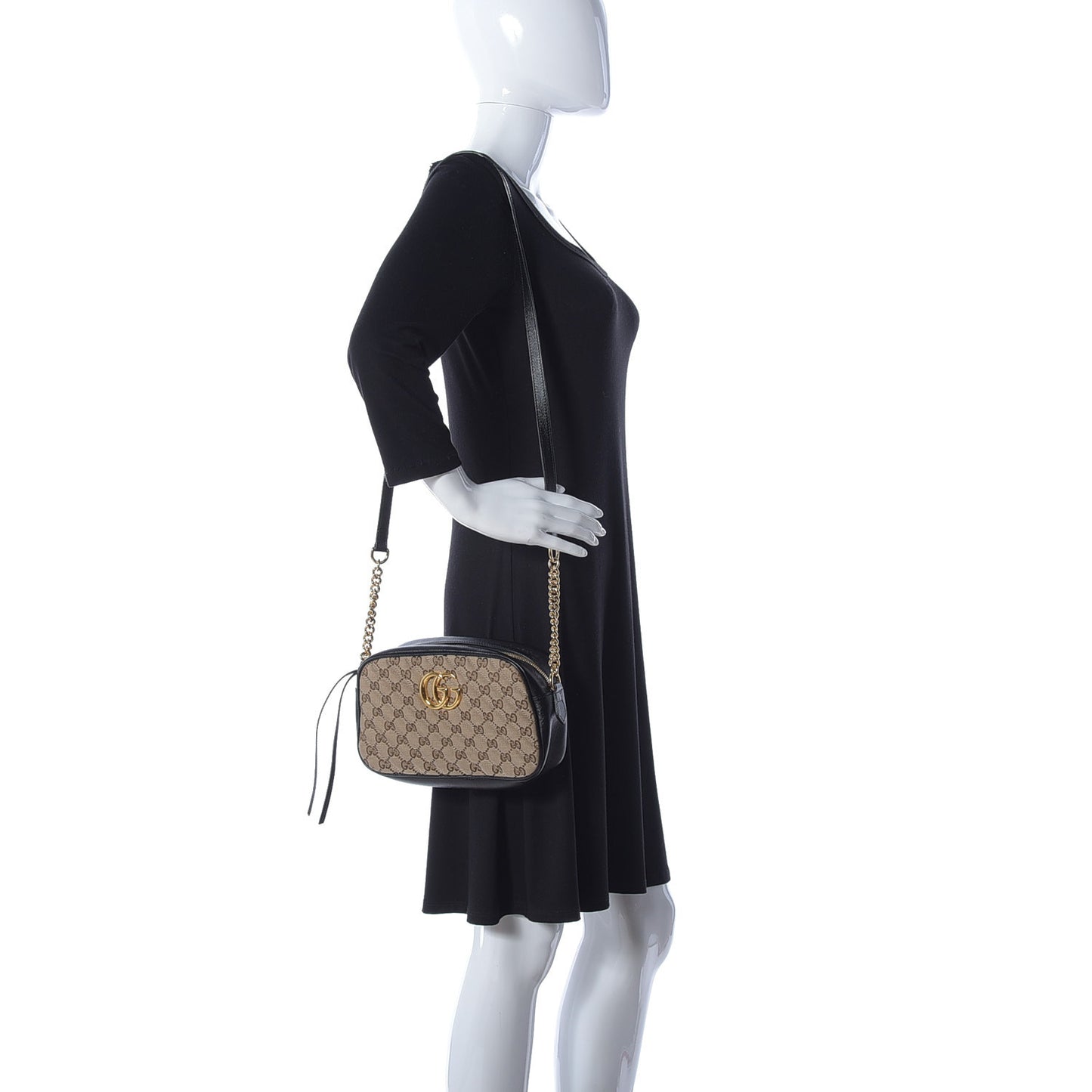 Monogram Matelasse Diagonal Small GG Marmont Chain Shoulder Bag Beige Black