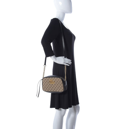 Gucci Monogram Matelasse Diagonal Small GG Marmont Chain Shoulder Bag Beige Black 2 of 15