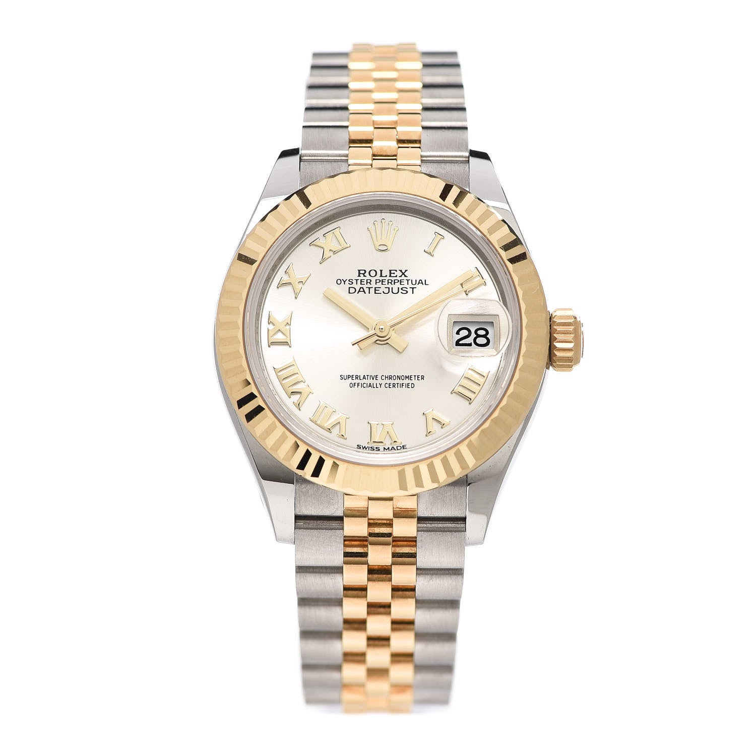 Rolex Stainless Steel 18K Yellow Gold 28mm Oyster Perpetual Datejust Watch Silver Roman 279173 1 of 4