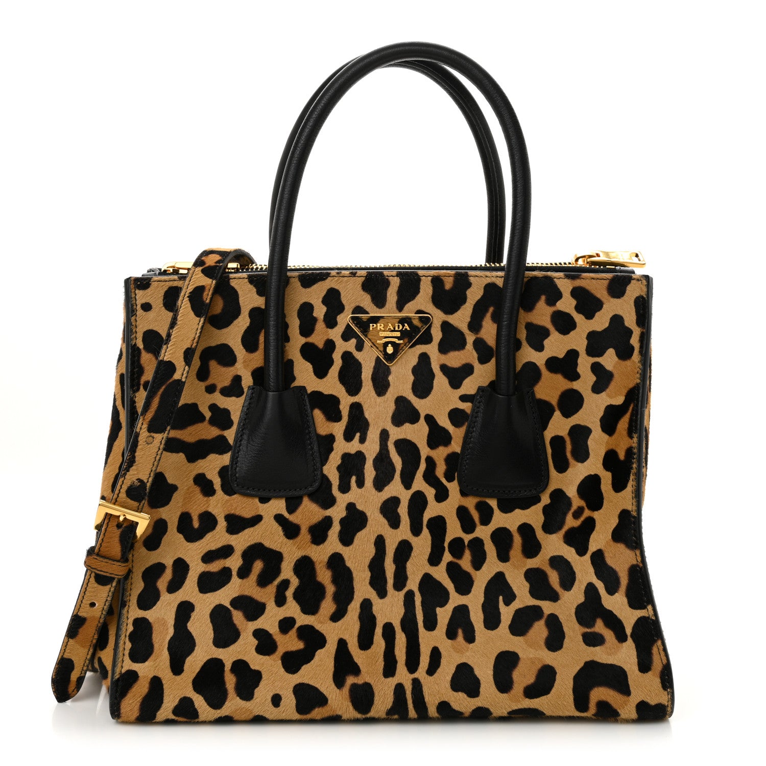 Prada Cavallino Leopard Print Twin Pocket Tote Miele Moro 1 of 11