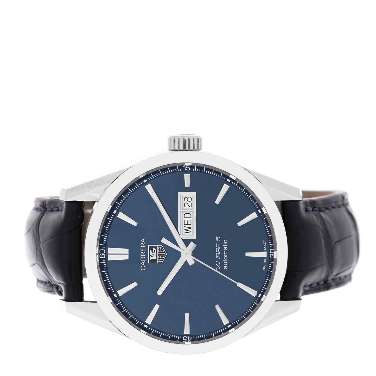 Stainless Steel Alligator 41mm Carrera Calibre 5 Automatic Watch Blue WAR201E