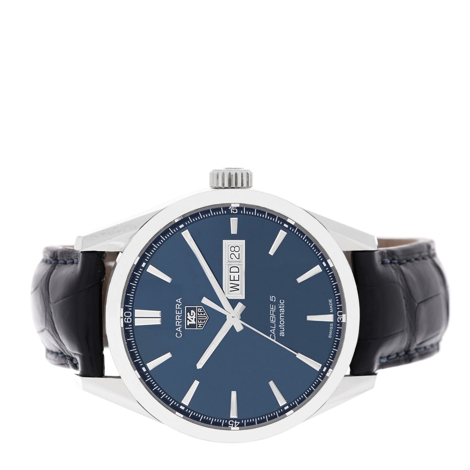 Tag Heuer Stainless Steel Alligator 41mm Carrera Calibre 5 Automatic Watch Blue WAR201E 2 of 4