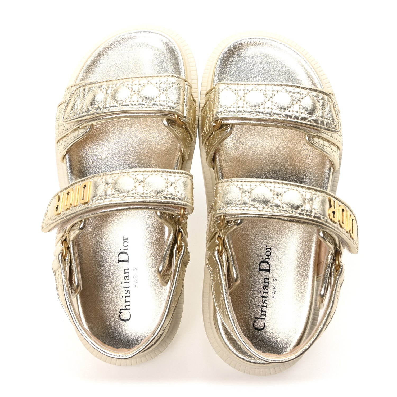 Dior サンダル ゴールド Christian Dior Laminated Sheepskin Cannage Dioract Sandals 38.5