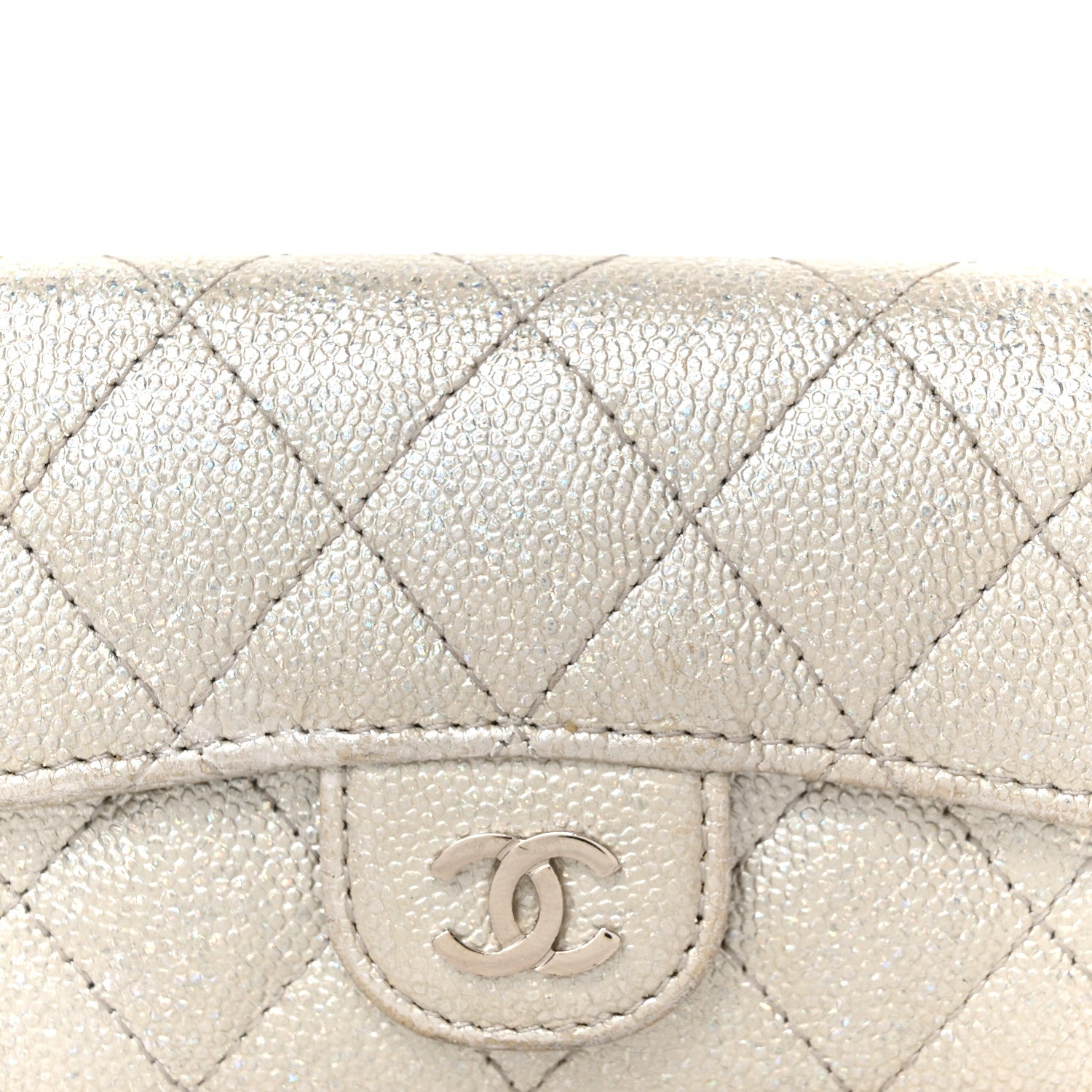 Chanel Glittered Metallic Caviar Quilted Flap Card Holder Wallet Silver 9 of 9