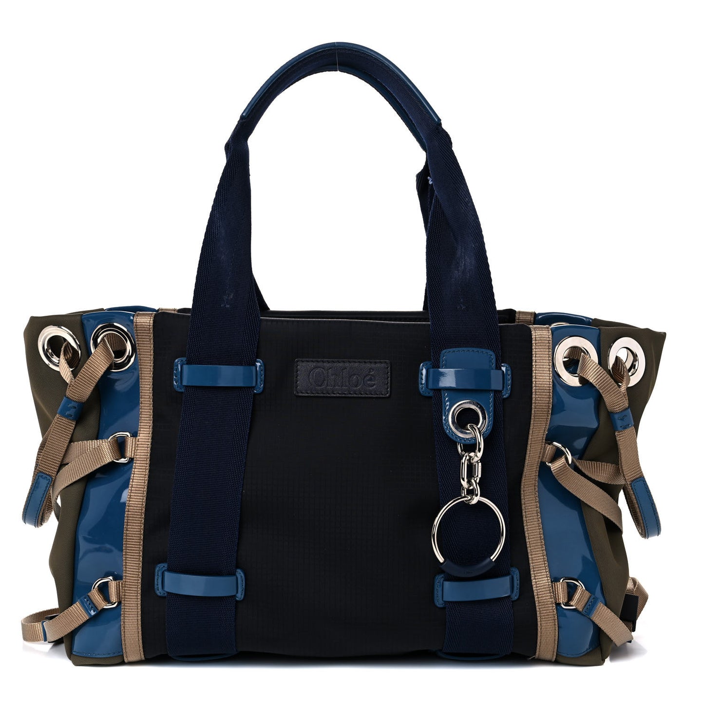 Nylon Canvas Glossy Lambskin Medium Tao Zipped Tote Blue Green