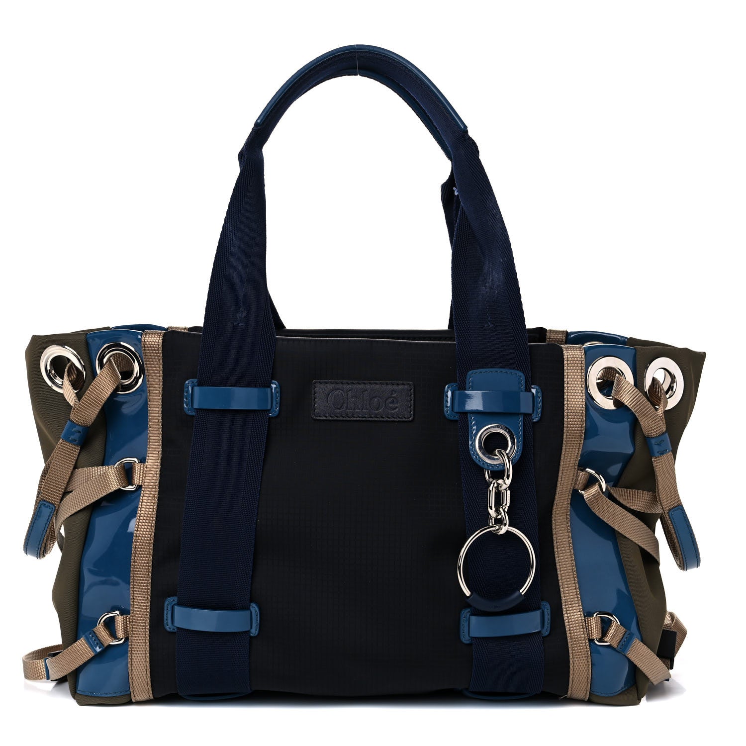 Chloe Nylon Canvas Glossy Lambskin Medium Tao Zipped Tote Blue Green 1 of 19