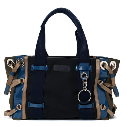 Chloe Nylon Canvas Glossy Lambskin Medium Tao Zipped Tote Blue Green 1 of 19
