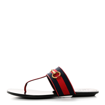 Gucci Nylon Calfskin Web Womens Horsebit Thong Sandals 36.5 Blue Red Black 1 of 7