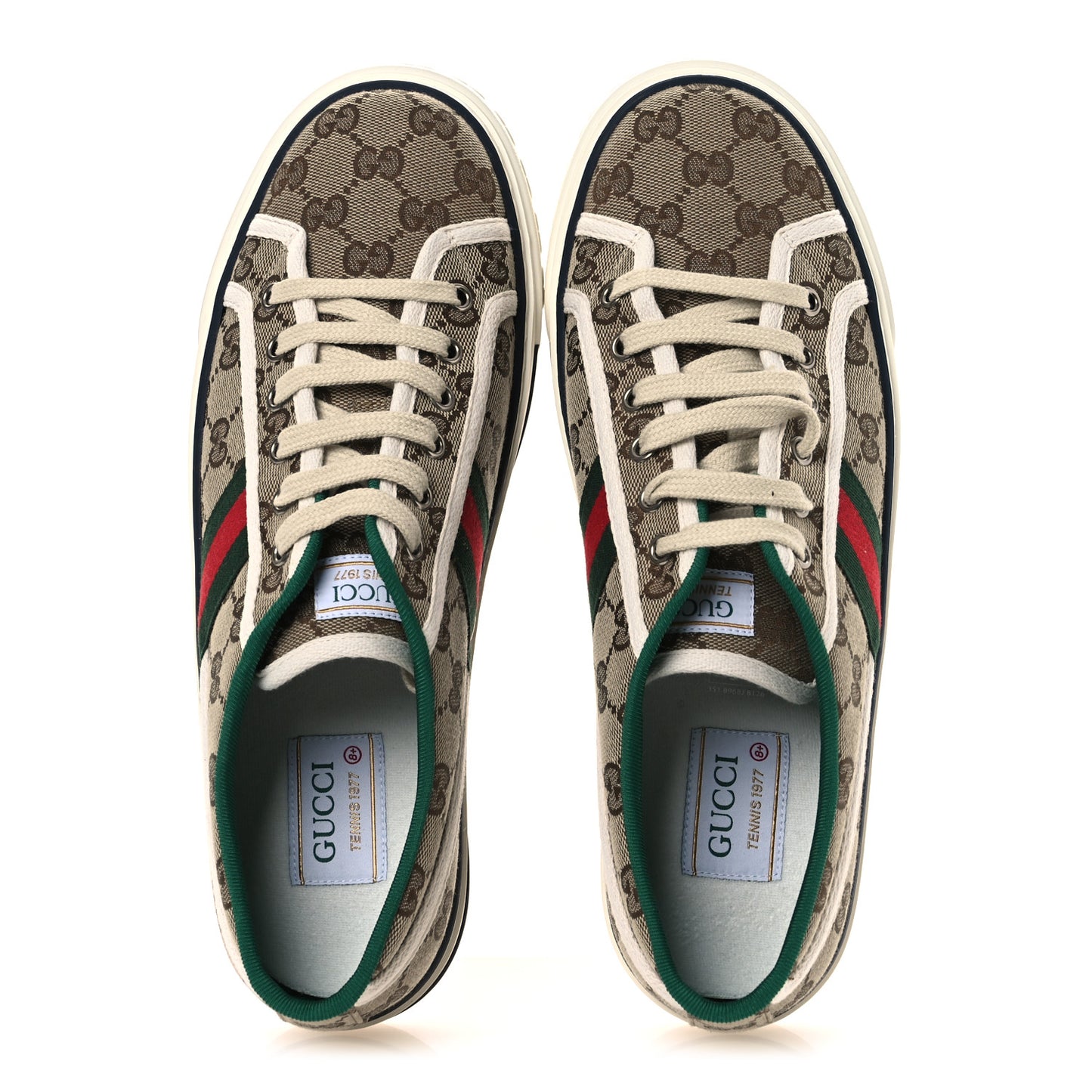 GG Monogram Web Mens 1977 Tennis Sneakers 8.5 Beige Ebony Mystic White Vert
