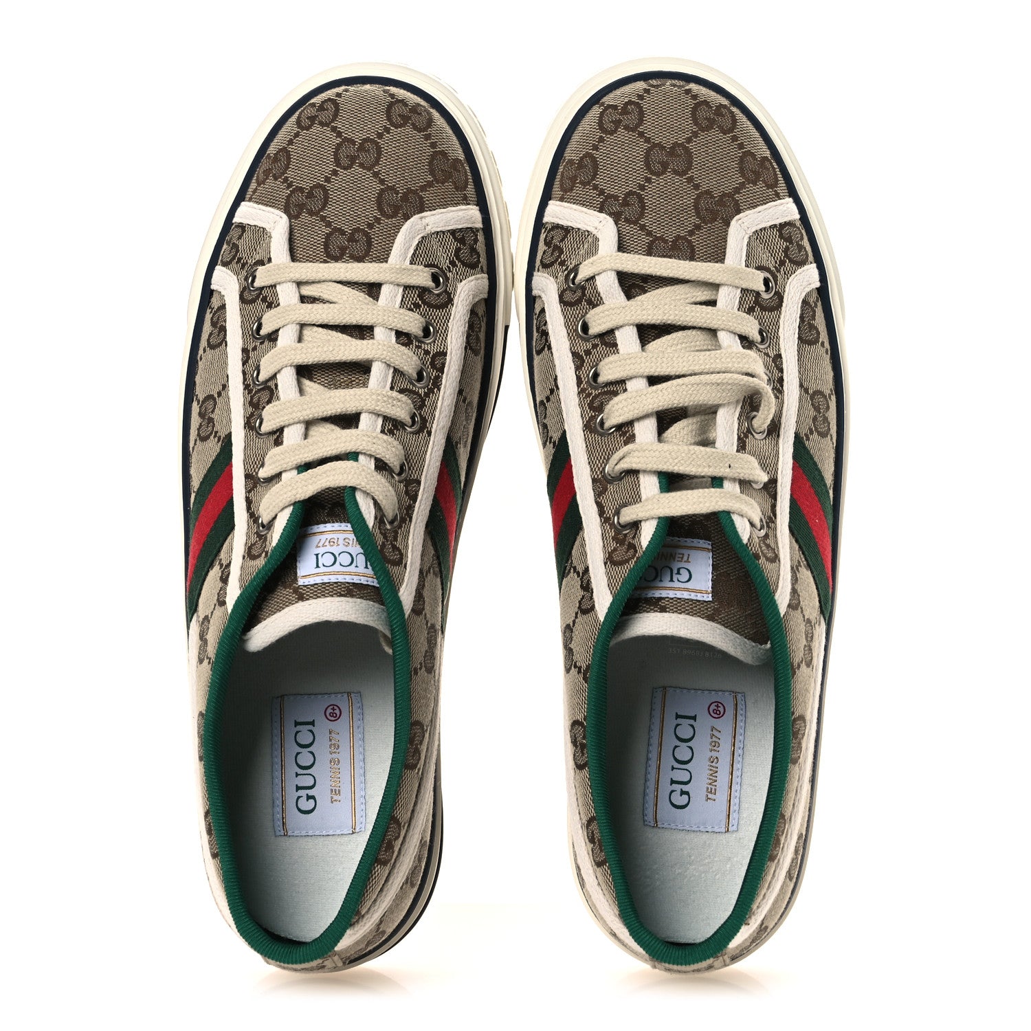 Gucci GG Monogram Web Mens 1977 Tennis Sneakers 8.5 Beige Ebony Mystic White Vert 2 of 10