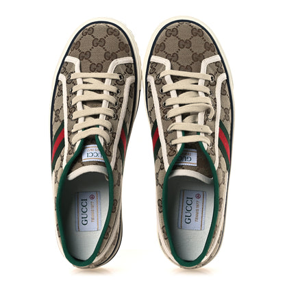 Gucci GG Monogram Web Mens 1977 Tennis Sneakers 8.5 Beige Ebony Mystic White Vert 2 of 10
