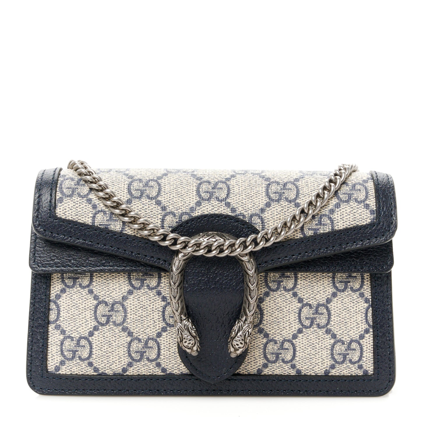 GG Supreme Monogram Textured Dollar Calfskin Super Mini Dionysus Shoulder Bag Beige Blue