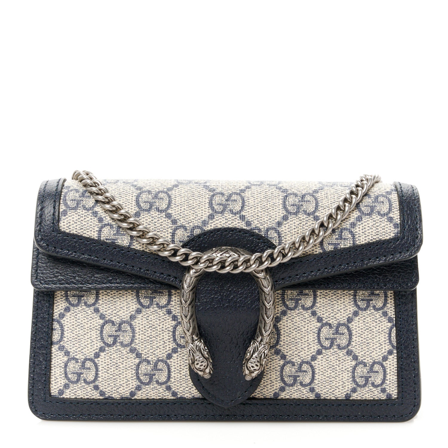 Gucci GG Supreme Monogram Textured Dollar Calfskin Super Mini Dionysus Shoulder Bag Beige Blue 1 of 11