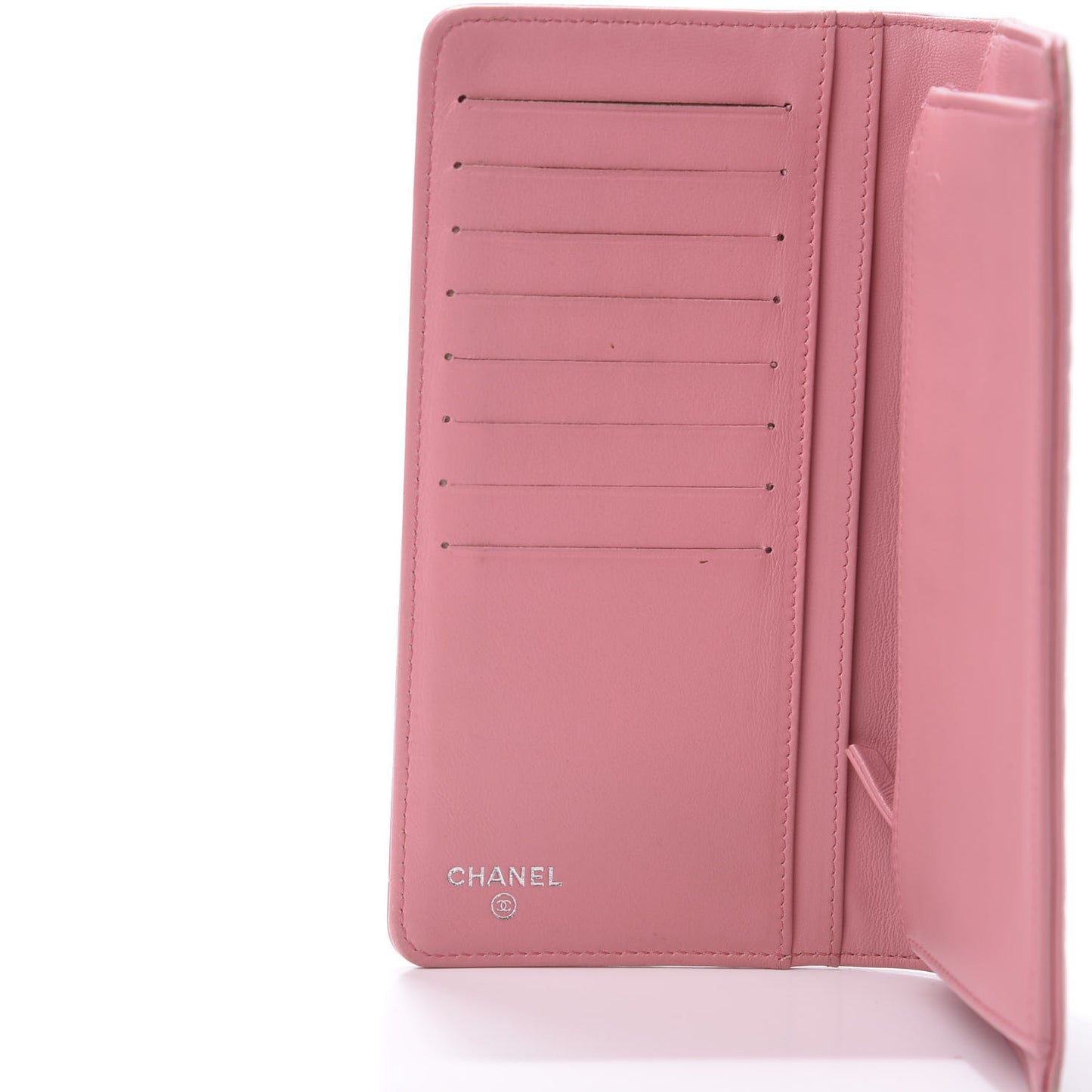 Lambskin Camellia Embossed Yen Wallet Pink