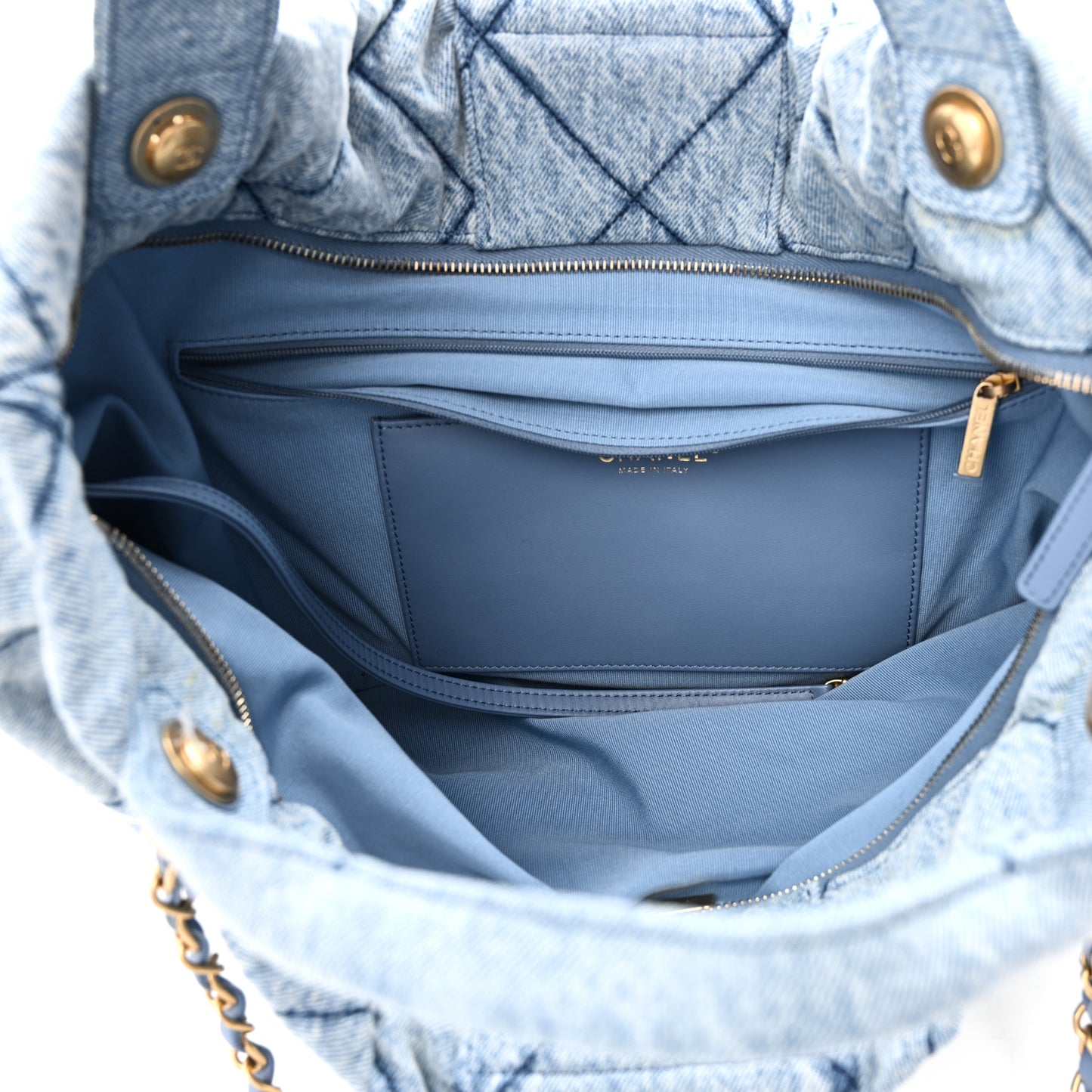 Washed Denim Quilted Maxi Bow Bag Blue
