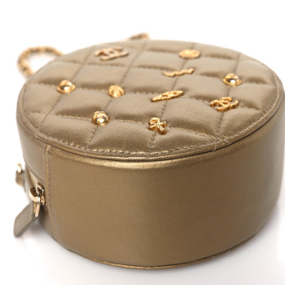 Chanel Metallic Lambskin Quilted Egyptian Amulet Round Clutch With Chain Gold 8 of 10