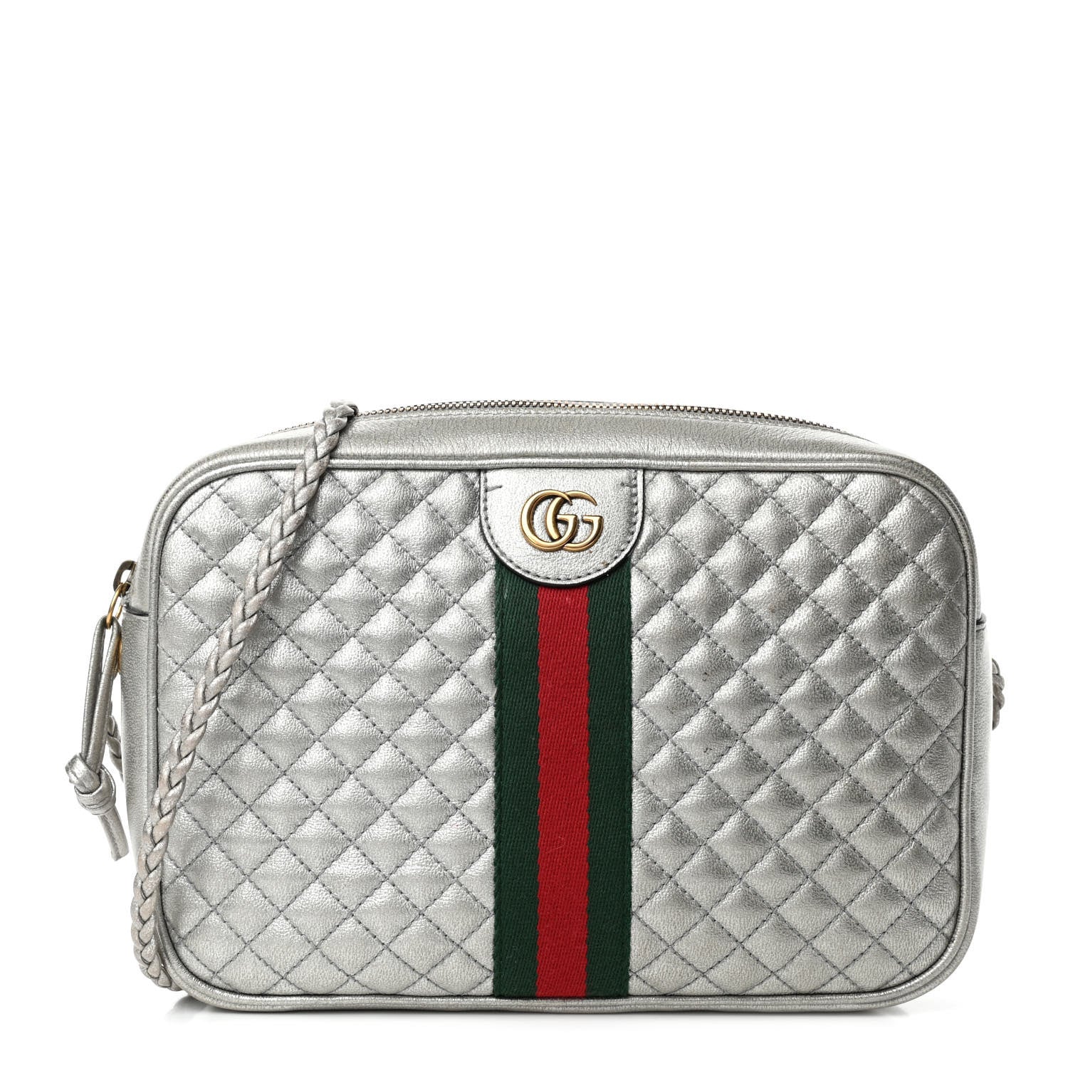 Gucci Laminated Nappa Web Trapuntata Small GG Shoulder Bag Argento 1 of 4