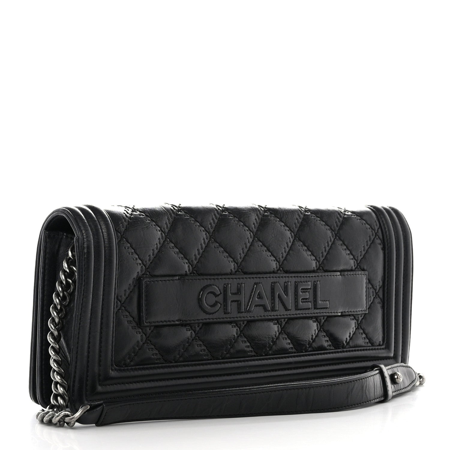 Chanel Calfskin Double Stitch Boy Clutch With Removable Chain Black 3 of 11