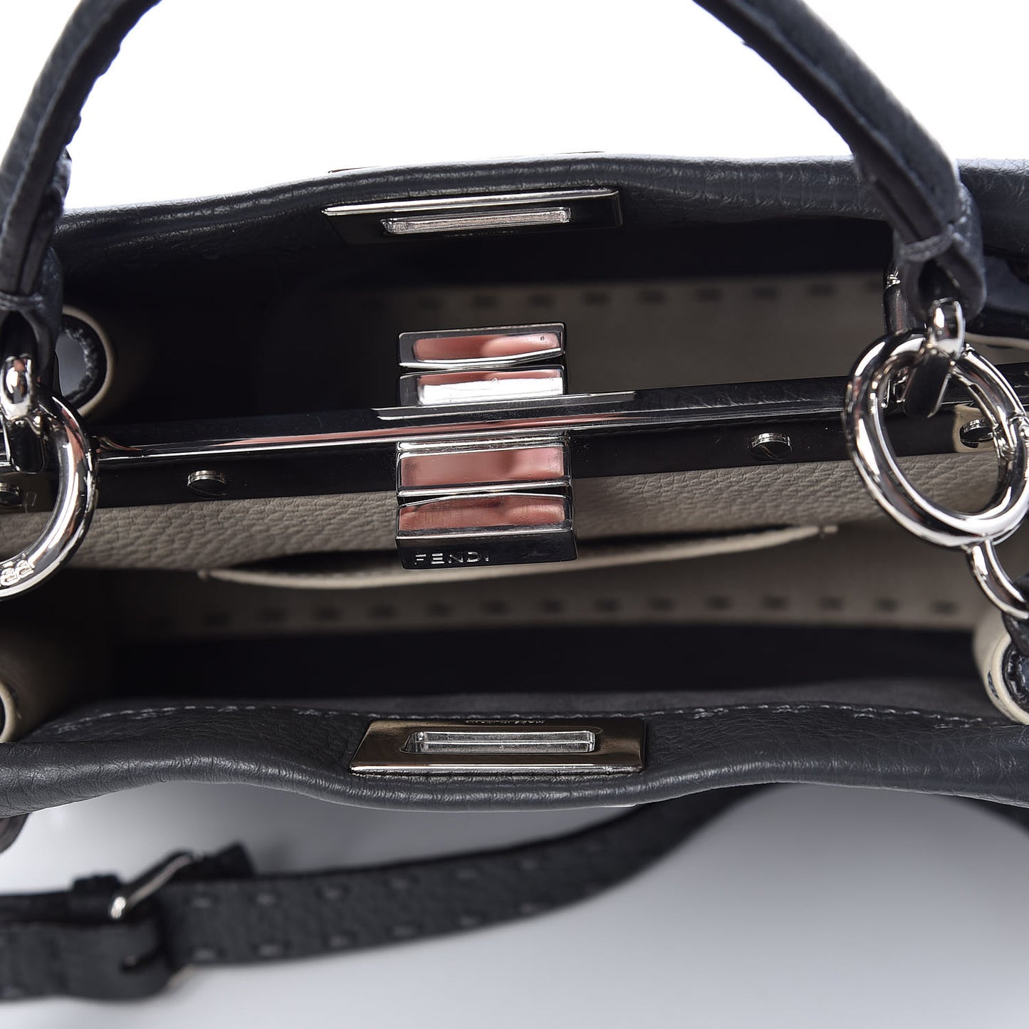 Cuoio Romano Elaphe Selleria Lace Up Bi-Color Mini Peekaboo Iconic Satchel Asfalto Latte Fumo