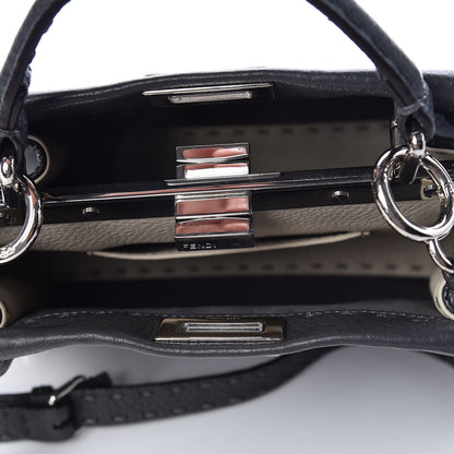 Fendi Cuoio Romano Elaphe Selleria Lace Up Bi-Color Mini Peekaboo Iconic Satchel Asfalto Latte Fumo 5 of 9