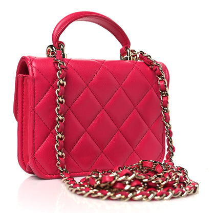 Chanel Lambskin Quilted Top Handle Flap Coin Purse With Chain Dark Pink 3 of 12